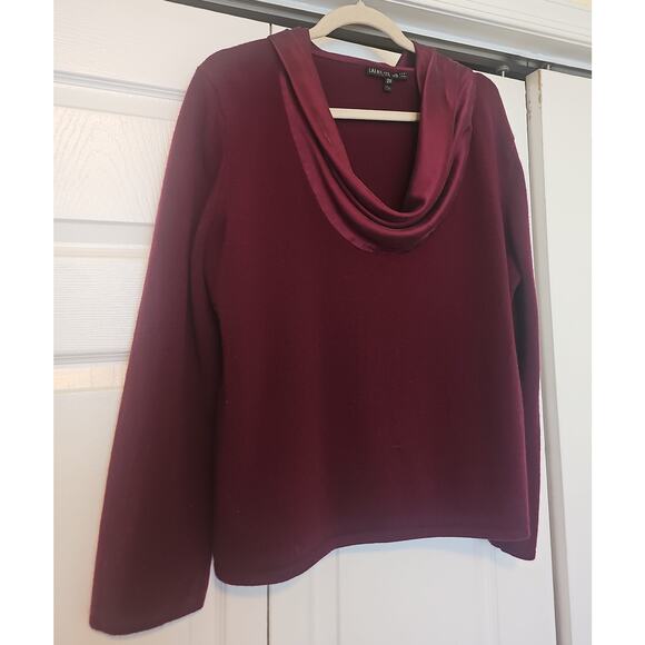 Lafayette 148 Cashmere Knit Top Sweater Silk Cowl Neck Womens 2X Burgundy Flaw - Picture 9 of 10
